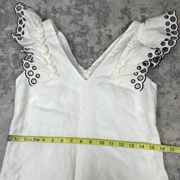 J Crew Collection Eyelet Ruffle Shoulder Dress Sleeveless V neck Linen Blend 0 - Picture 4 of 11